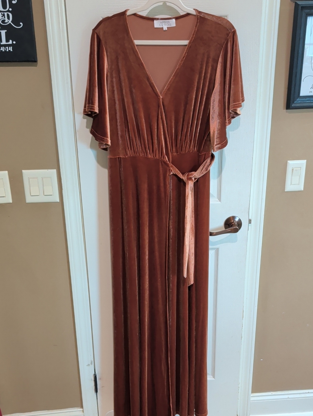 Arbor Rust Velvet V-Neck Wrap Maxi Dress